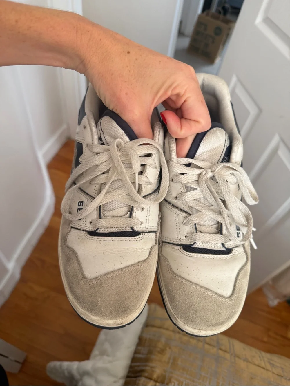 New Balance Men's White and Navy 550s Athletic Sneaker